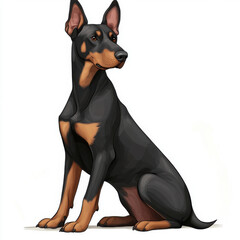 Alert Doberman Pinscher Seated in Profile with Sleek Black and Tan Coat