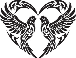 Obraz premium Elegant Love Birds Tribal Heart: A Symbol of Affection and Conne