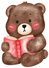 Watercolor Cute Teddy And Vintage Books clipart