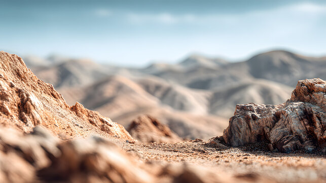 Rocky Desert With Distant Mountains