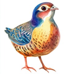 Watercolor Painting of Colorful Partridge Bird with Detailed Plumage