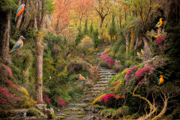 Oil painting of an idyllic fantasy setting, adapted for digital drawing. Vector converted to image.