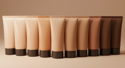 Tubes of Foundation in Gradient Skin Shades on Beige Background
