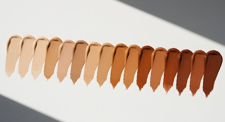 Line of Foundation Swatches in Warm and Cool Skin Tone Variations