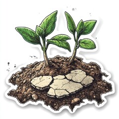 Tiny Seedlings Emerging from Parched Earth in a Patch of Broken Ground