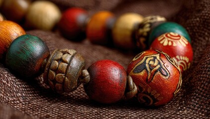 Close-up of colorful wooden beaded bracelet