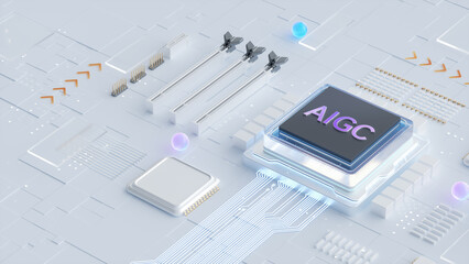 Digital Art Depicting AIGC Integrated Circuit in High - Tech Electronic Engineering Scene