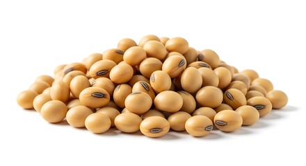 A pile of dried soybeans on a white background