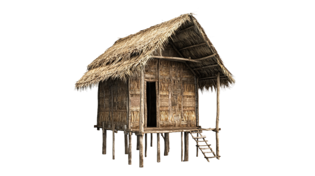 PNG 3d model of a wooden hut on stilts on a transparent background