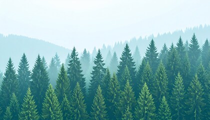 Obraz premium Misty Pine Forest Landscape