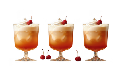 Amaretto sour, Pisco sour cocktail PNG set bundle, transparent isolated background. Mixology, bar menu cocktails, colorful refreshing drink with garnish.