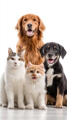 Cats and Dogs Together on White background.