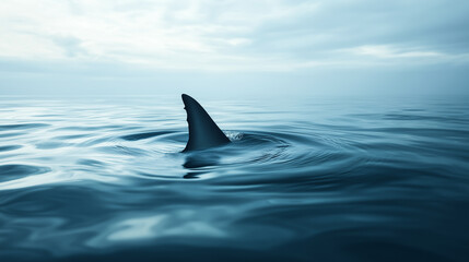 Fototapeta premium Shark fin emerging above the water's surface.