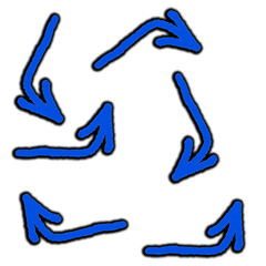 Fototapeta premium Set of hand-drawn blue arrows with black shadows, simple lines pointing in different directions. Collection of linear arrow icons. Vector illustration, flat design. illustration.