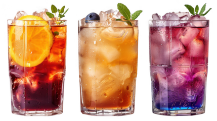 Americano, Appletini, Blue Lagoon, Jack Rose cocktail PNG set bundle, transparent isolated background. Mixology, exotic bar menu cocktails, colorful vibrant refreshing mixed drink with garnish