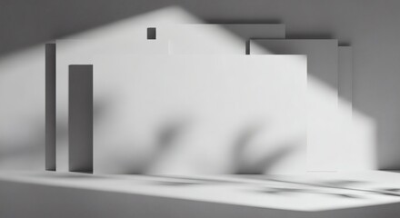 Minimalist Abstract Composition with Geometric Shapes and Blank Space, illuminated by Soft Light and Shadow Play