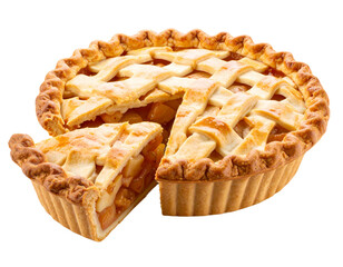 Sliced Apple Pie with Filling Visible, Angled Side View, Isolated 