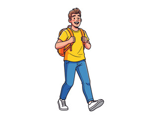 Backpack Explorer: A young, enthusiastic individual strides confidently forward, a vibrant backpack slung over their shoulders, embodying a spirit of adventure and anticipation.