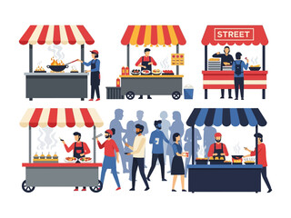 Vibrant Street Food Market: A bustling street food market showcases diverse vendors, offering a colorful array of culinary delights amidst lively customer interactions.