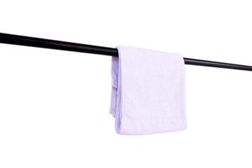 cotton towel hanging on white isolated background. bathroom equipment