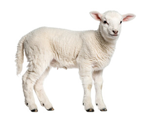 Fototapeta premium Fluffy White Lamb, Side Profile, Isolated on Transparent Background