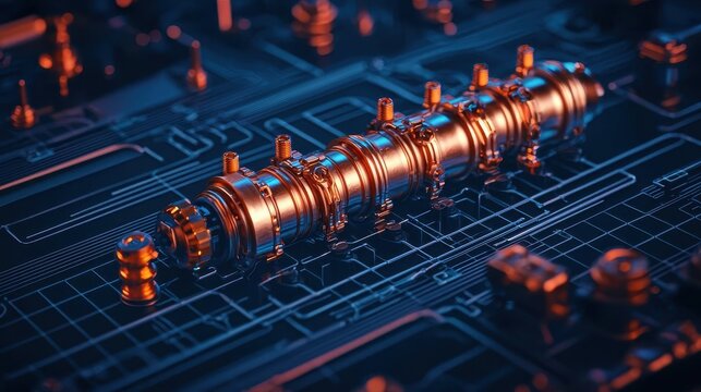 Isometric technical drawing of a CNG engine s fuel rail, showcasing highpressure distribution to injectors