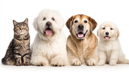 Cats and Dogs Together on White background.