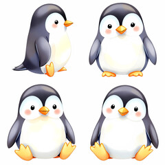 Fototapeta premium Vector set of cute funny penguins. Cartoon illustration. Christmas cute penguin characters.