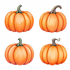 Set of colorful watercolor pumpkins