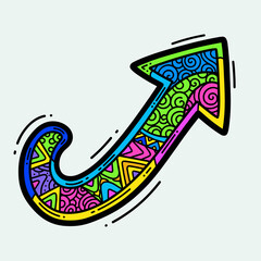 Colorful upward arrow with intricate patterns, creative design concept, directional illustration