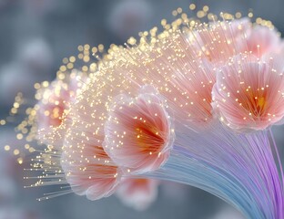 Delicate, glowing, abstract flowers with fiber optic strands