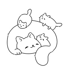 Family cats vector line art outline illustration cartoon.