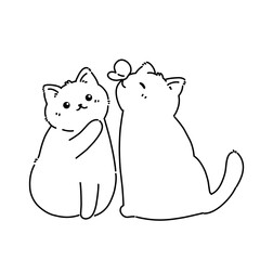 Cats and butterfly vector line art outline illustration cartoon.