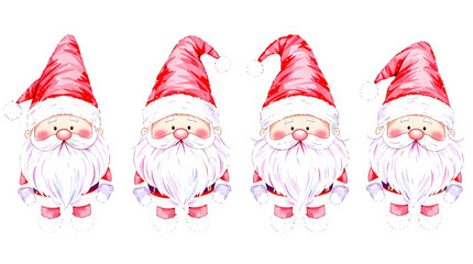 Tiny Santa Claus set for Christmas, Watercolor illustration set	