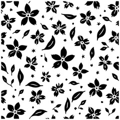 Delicate monochrome floral pattern creating an elegant repetitive background with stylized flowers and leaves perfect for various designs