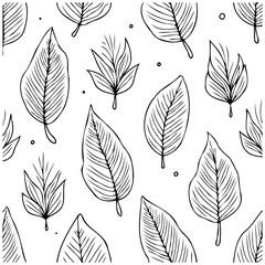 Fototapeta premium Seamless botanical pattern with line art leaves creates a decorative background for various creative projects and designs