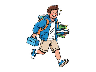 Young Student Ready for Education: A joyful student is eager to start learning, he has his school supplies ready, running towards a bright future full of education opportunities.