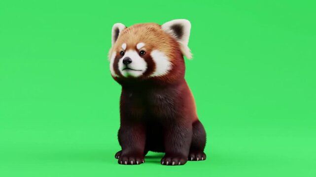 Adorable Red Panda 3D Model on Green Screen Perfect for Animation and VFX Projects