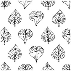 Seamless leaf pattern background illustration with minimalist design showcasing simple aesthetics and elegant monochrome artistry for surface prints