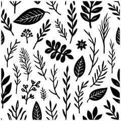 Elegant floral background design with intricate botanical elements in a monochrome style seamless nature pattern vector