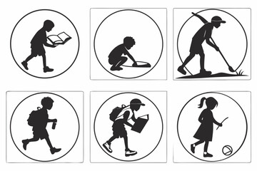 Children engaged in various activities isolated on white background