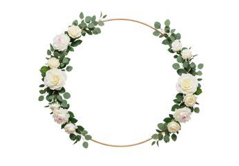 Circular floral wedding arch with delicate pink roses isolated on transparent background
