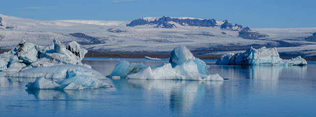 Explore the serene beauty of Jokulsarlon Glacier Lagoon in Iceland during a clear day