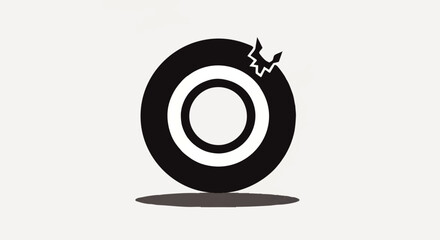 A black and white graphic of a tire with a damaged section, suggesting a flat tire or puncture.