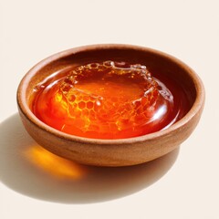 Honey pot and dipper on white background.