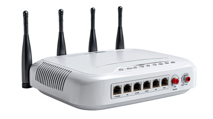 Wireless Router: A modern wireless router with multiple antennas, designed to provide seamless connectivity in a stylish and technological look.