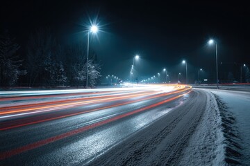 Obraz premium A night highway scene in winter