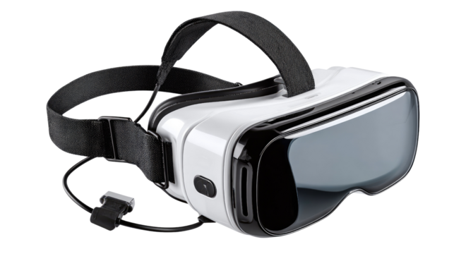 VR Headset for Immersive Experiences: A sleek, modern virtual reality headset, poised to transport users into captivating digital environments.