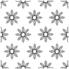 Seamless floral pattern black and white design featuring simple flower shapes repeating across the layout artistic expression