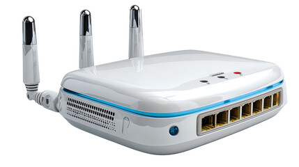 Wireless Router Device: A modern wireless router, a device for internet, is presented with meticulous detail, highlighting its sleek design and technological sophistication.
